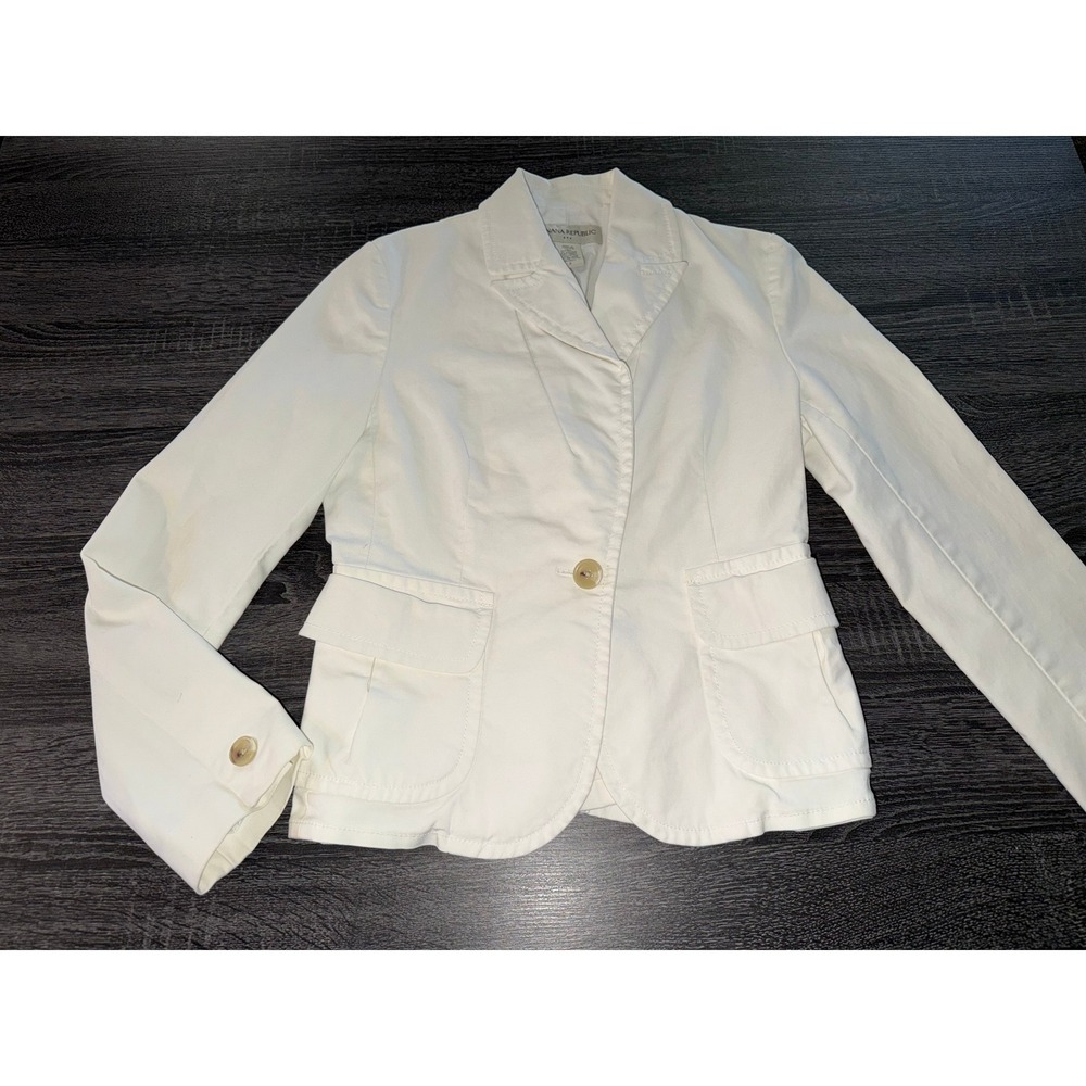 Banana Republic Blazer White Cotton Stretch One Button Classic Workwear Size 2 - Picture 3 of 7